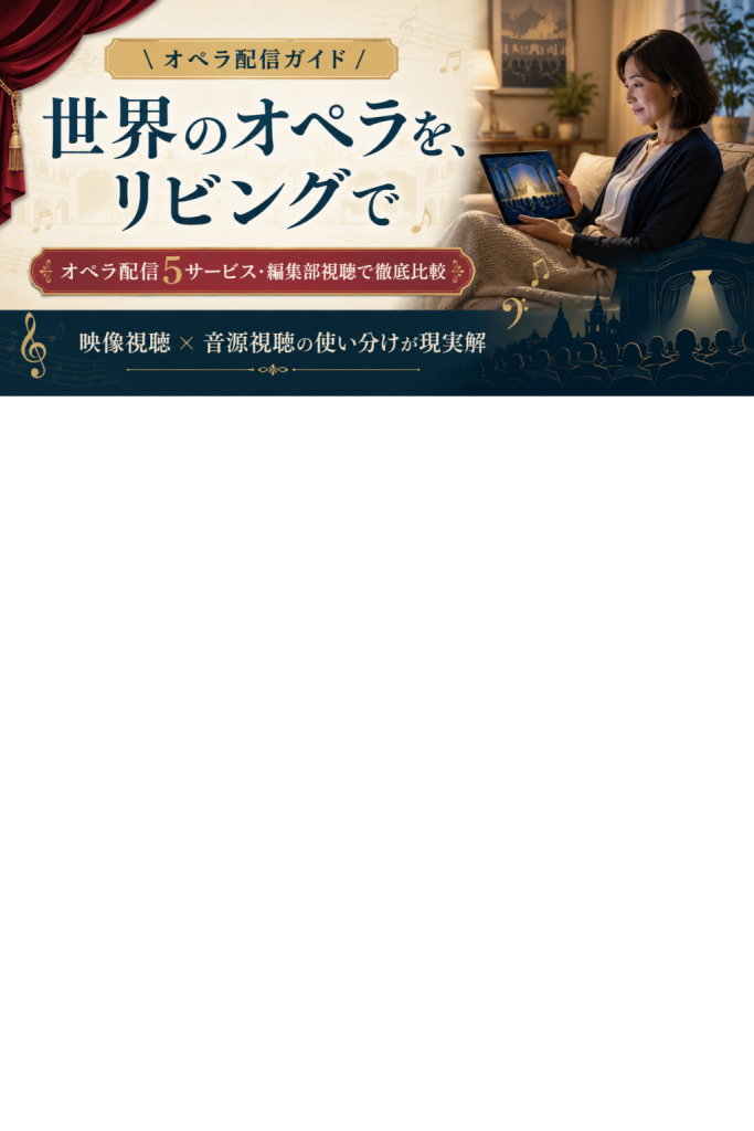 オペラ配信ガイド・世界のオペラをリビングで楽しむための主要5サービス比較の核心メッセージ図解