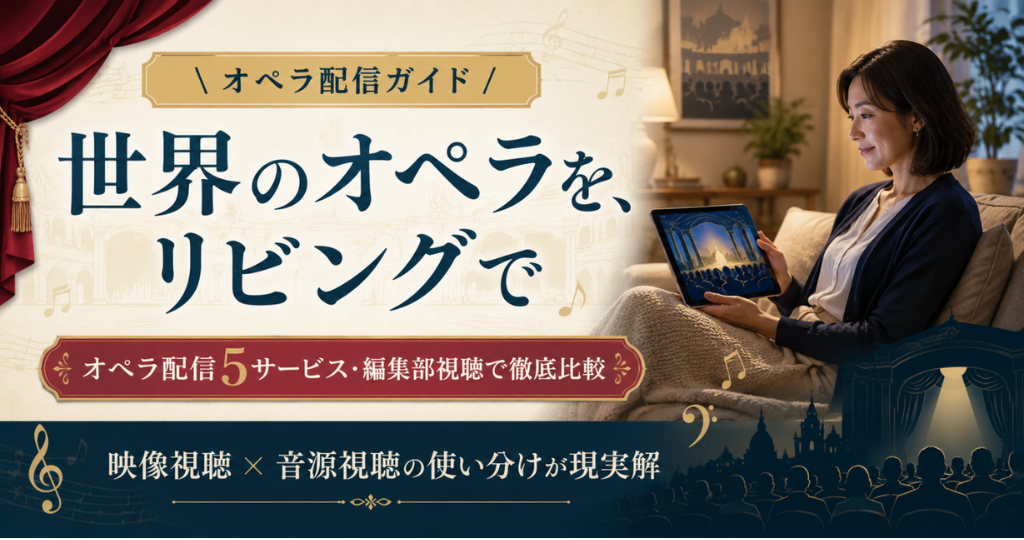 オペラ配信ガイド・世界のオペラをリビングで楽しむための主要5サービス比較の核心メッセージ図解