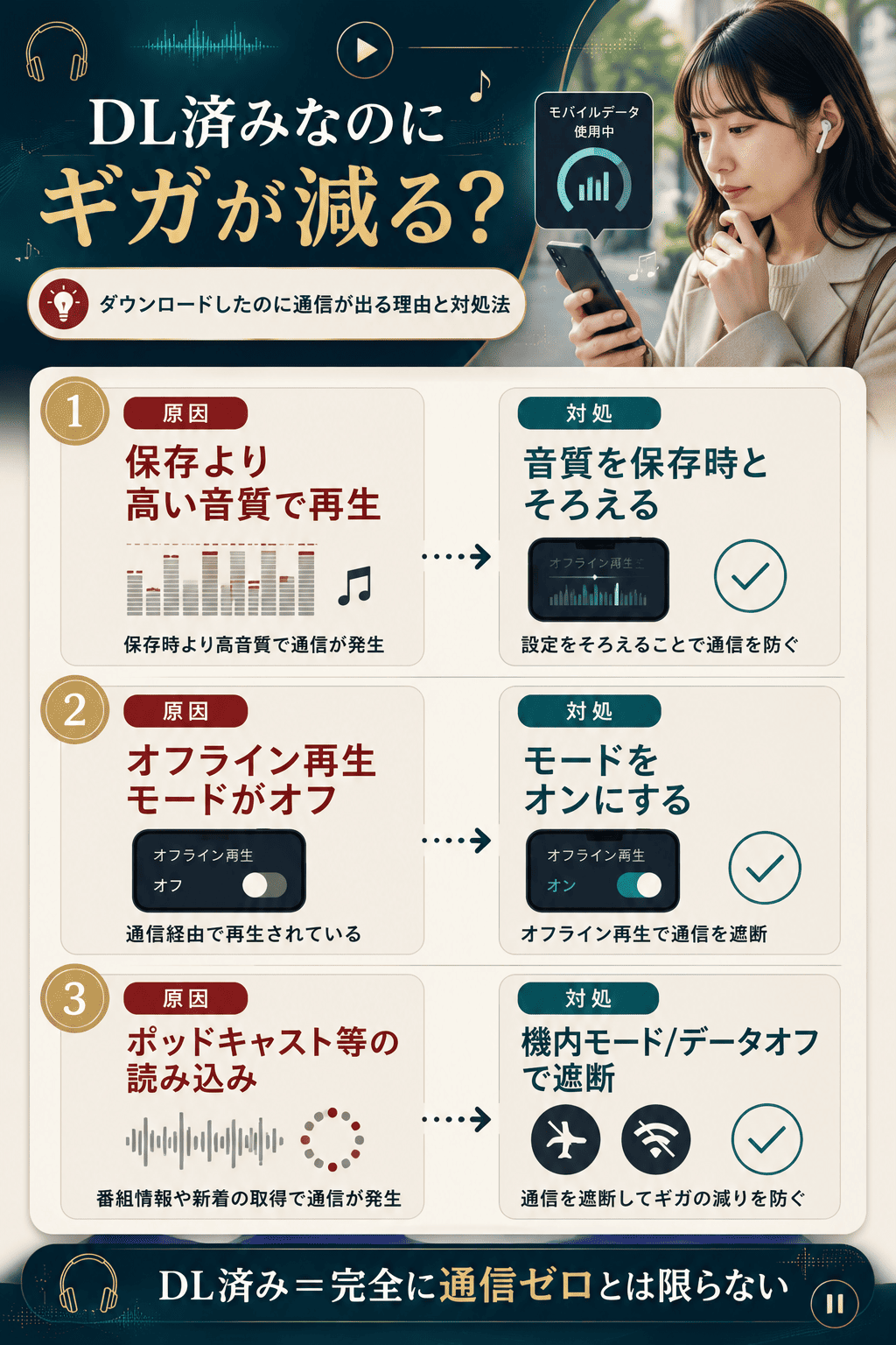 ダウンロード済みでもギガが減る3つの原因と対処をまとめた図解