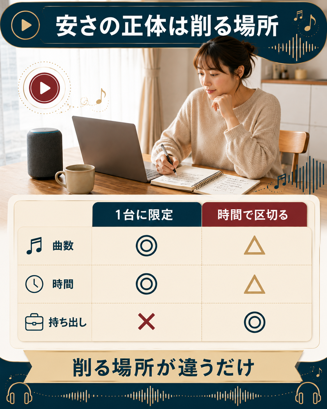 端末で限定するプランと時間で区切るプランの制限のちがいを並べた比較図