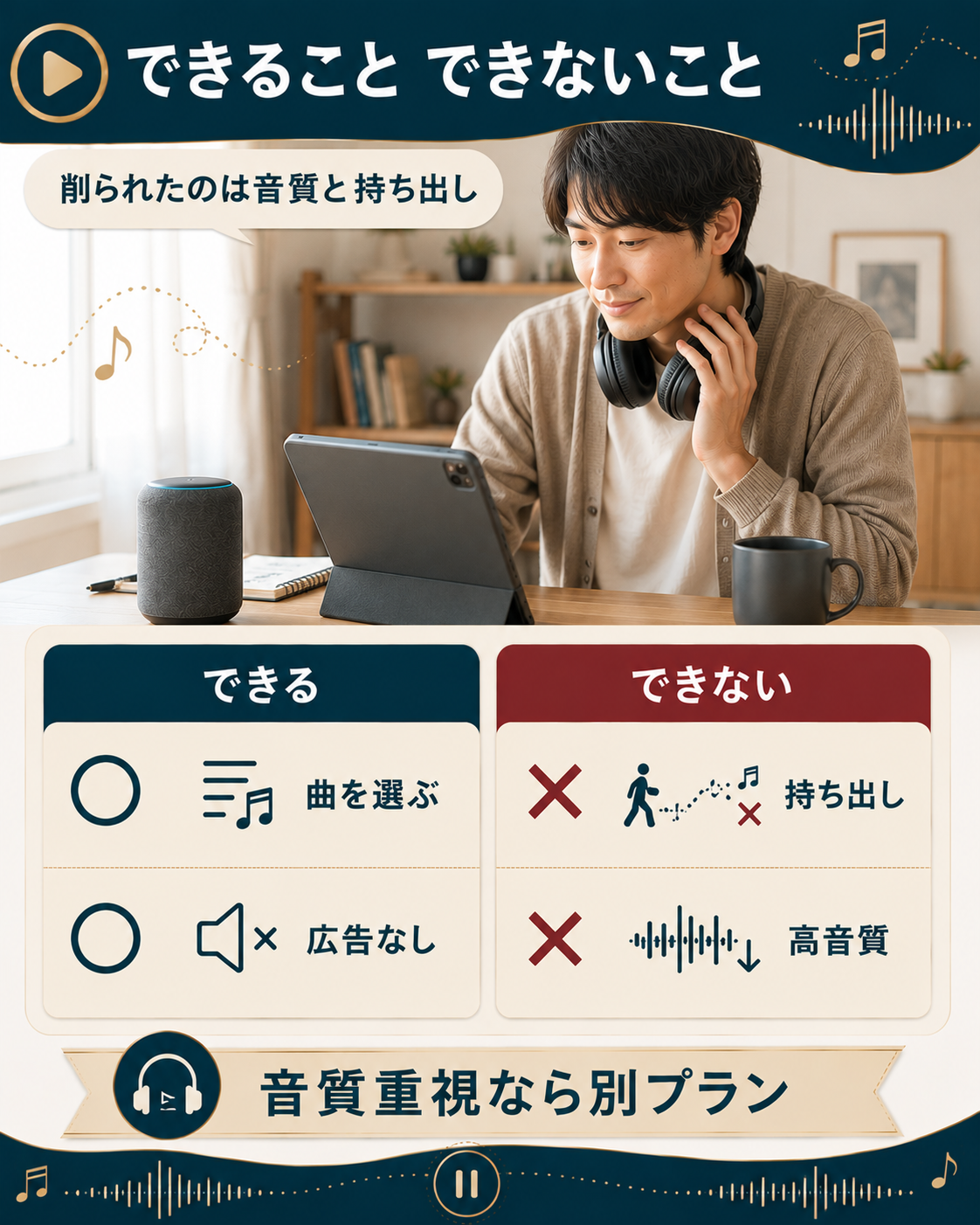 できることとできないことを左右に並べて制限の範囲を整理した図解
