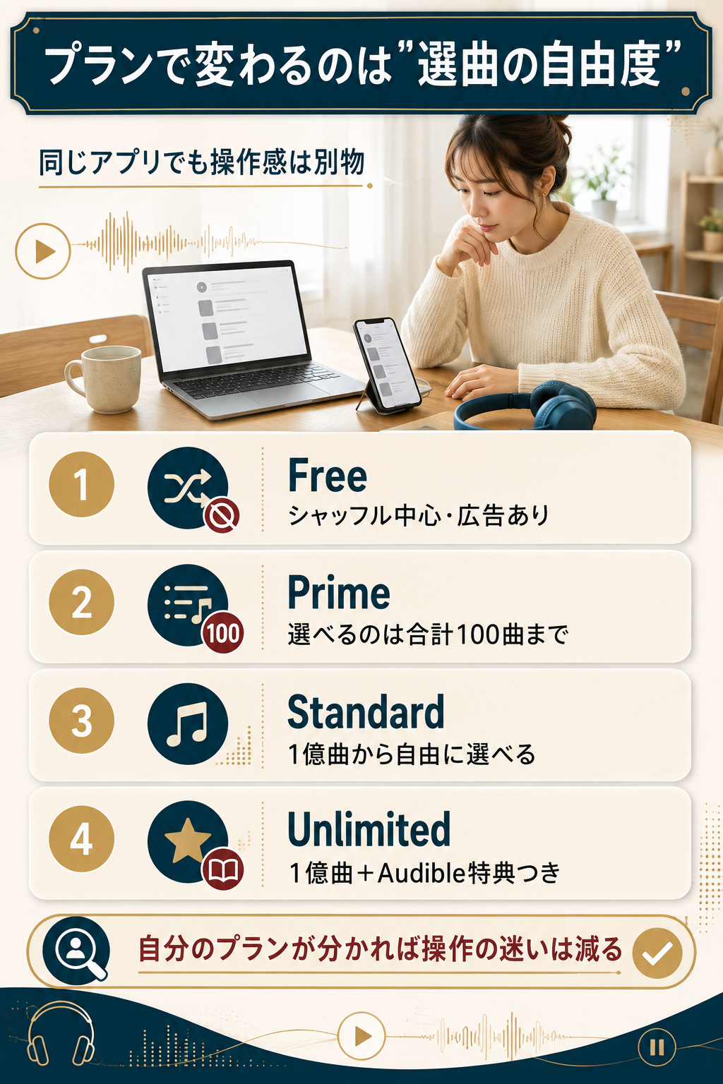 4プランで選曲の自由度が変わることを示す図