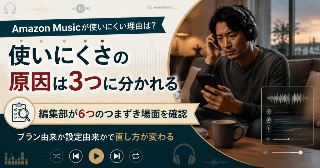 Amazon Musicの使いにくさの原因が3つに分かれることを示した図