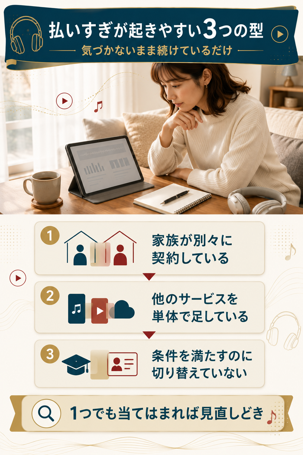 払いすぎが起きやすい3つの契約パターンを並べて示した図解