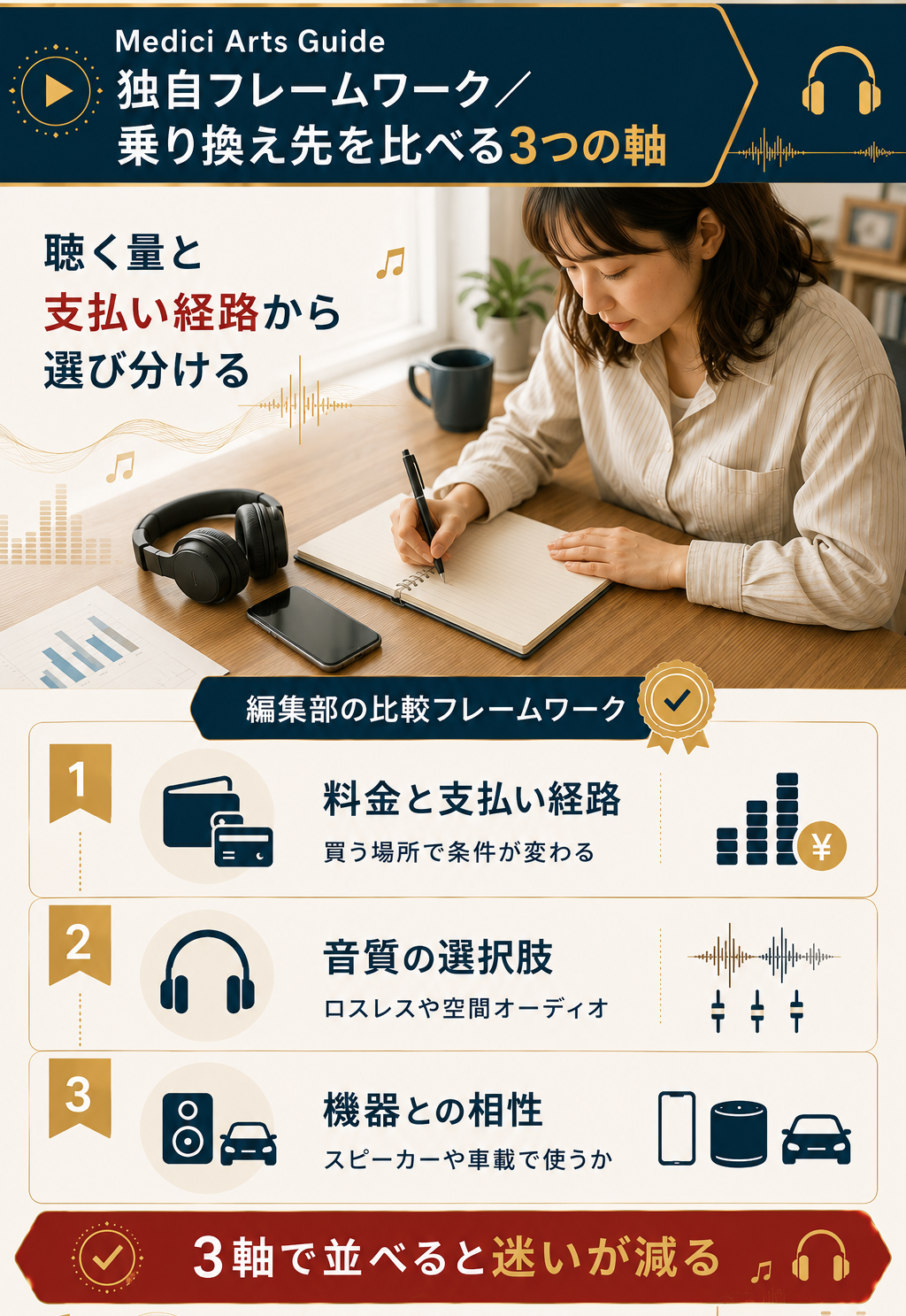 乗り換え先を比べる3つの判断軸を示した独自図