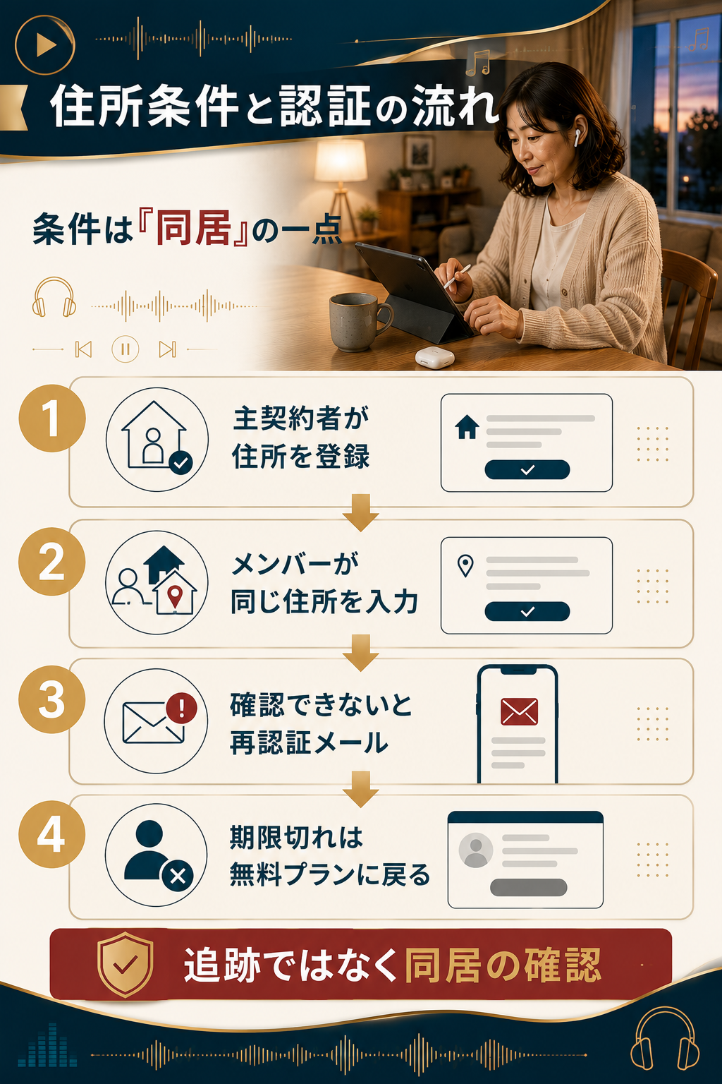 ファミリープランの住所認証の流れを示した図解