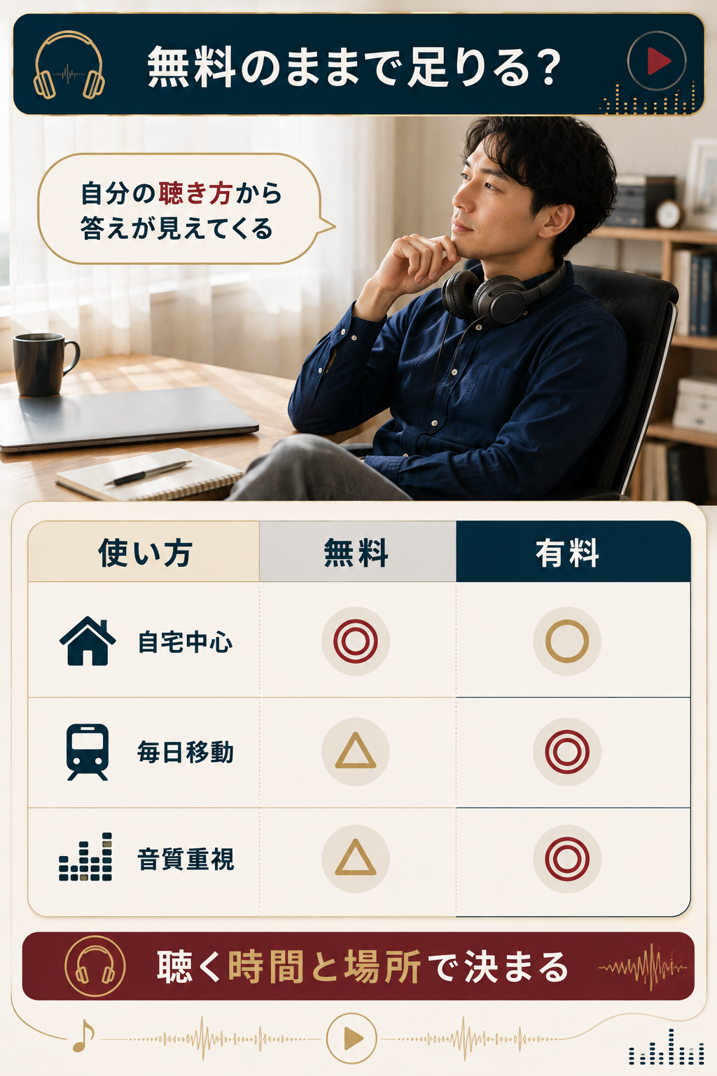 無料で足りる人と有料が向く人を使い方別に比較した図