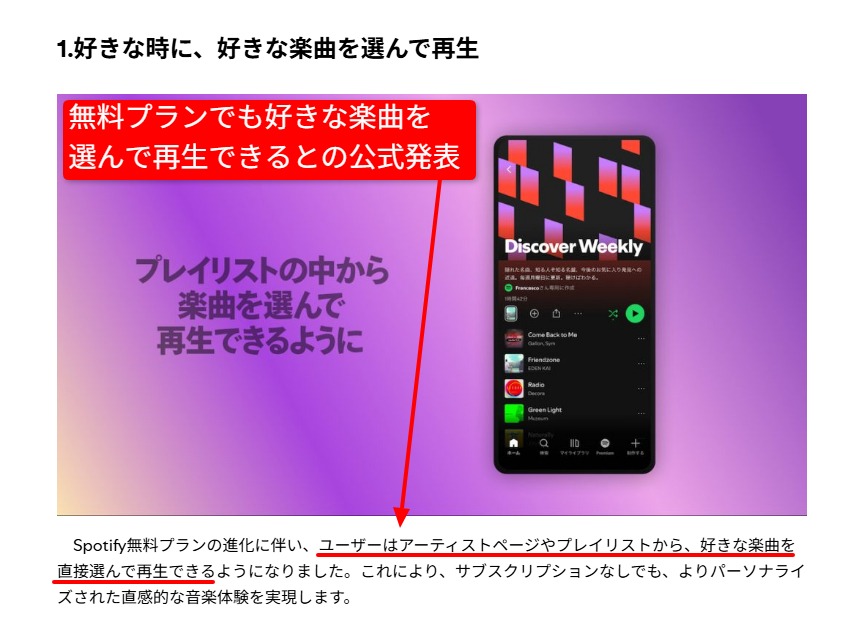 Spotify公式発表の無料プラン刷新ページのスクリーンショット
