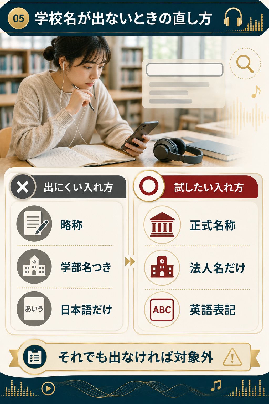 YouTube Musicの学割で学校名が出ないときの入力の直し方の図解